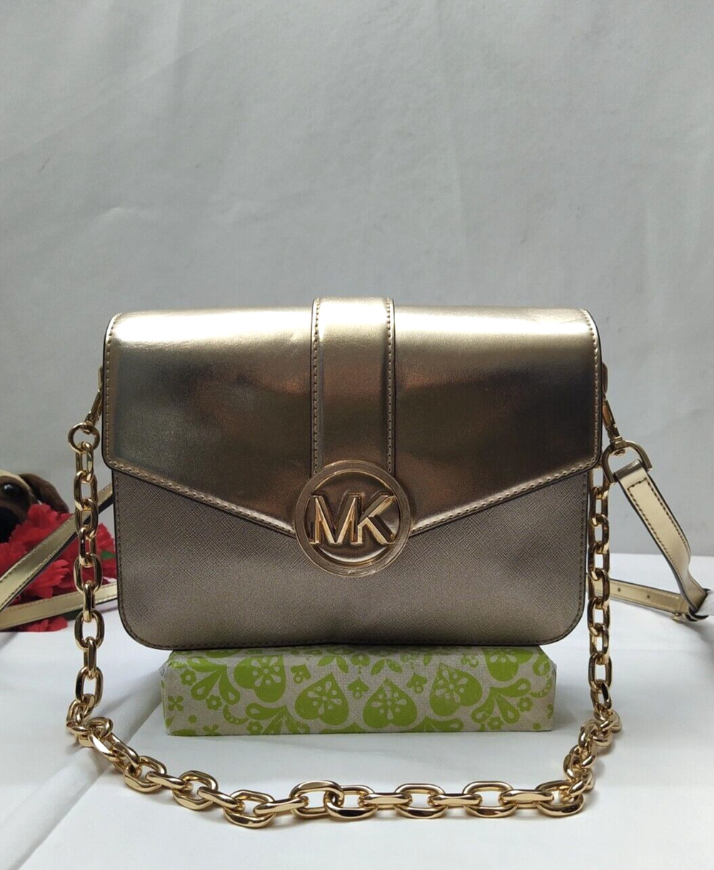Michael Kors Carmen Pale Gold Leather Convertible Crossbody Bag - NWT $538
